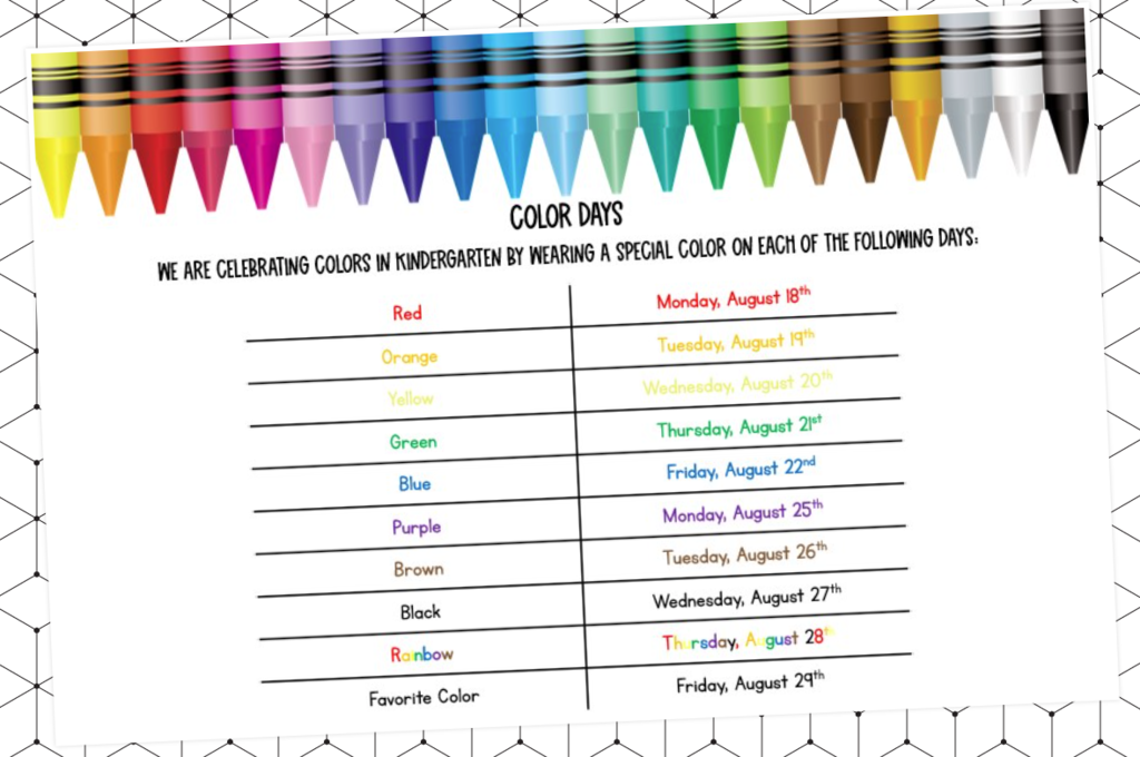 Kindergarten Color Days