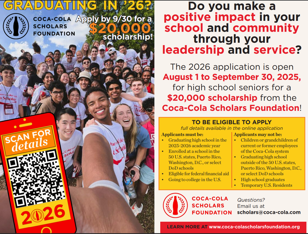  Apply for the Coca-Cola Scholars Foundation Scholarship!