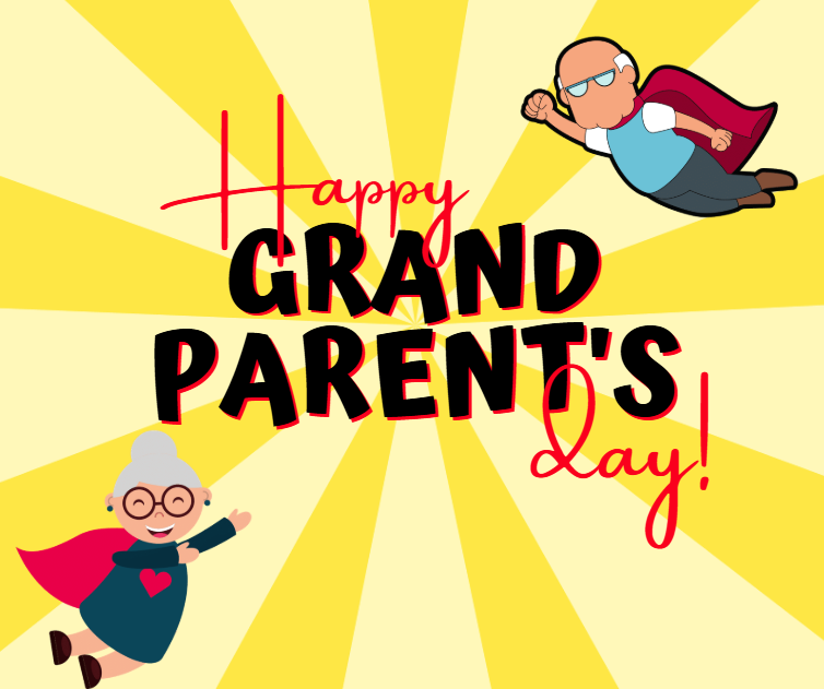 Happy Grand parent's Day!  graphic. Words with two graphic people.