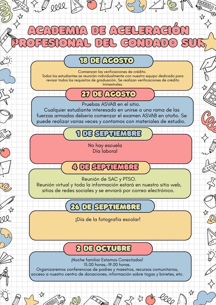 Próximos eventos en SCCAA para agosto, septiembre y octubre
