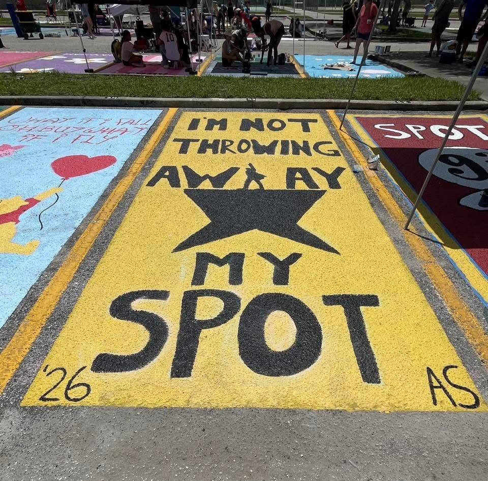 Sickles High School painted student parking lot spots