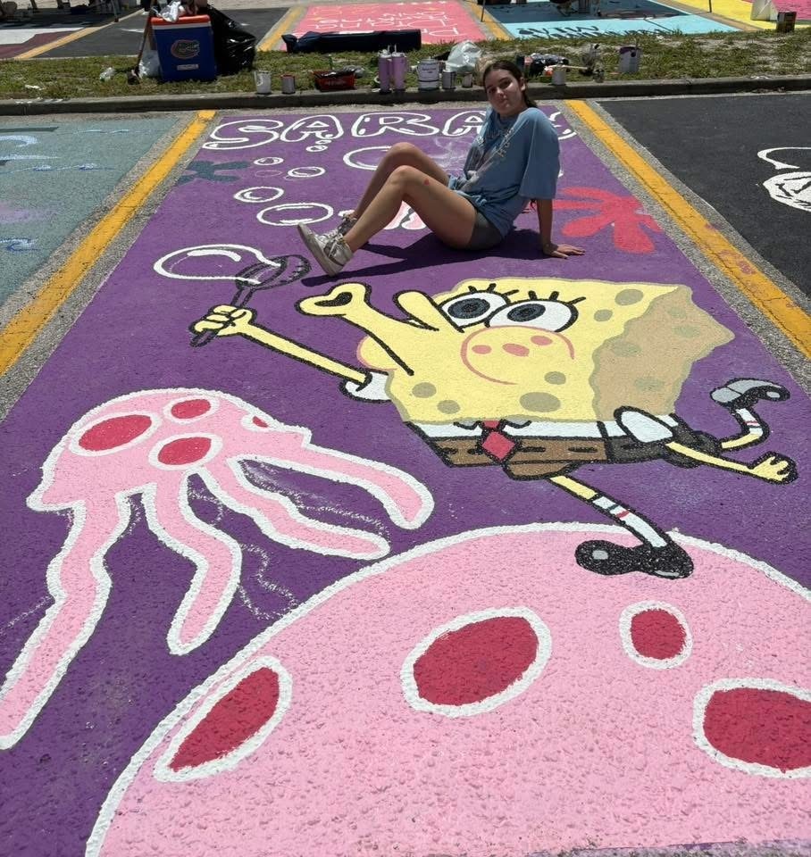 Sickles High School painted student parking lot spots
