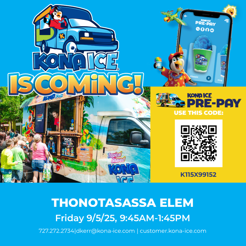 Kona Ice food truck with kids getting an icee treat 