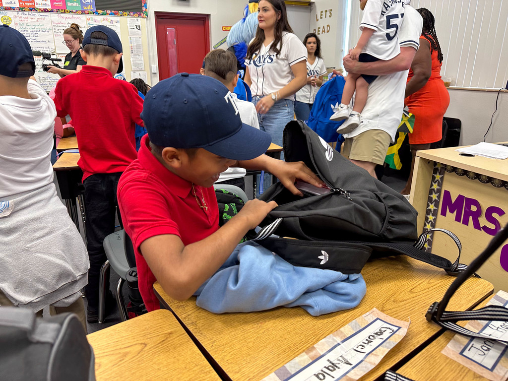 Tampa Bay Rays players deliver school supplies to Tampa Bay Blvd. Elementary