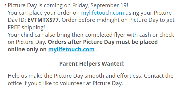 Picture Day - Individual and Group Pictures - Must Wear Uniforms