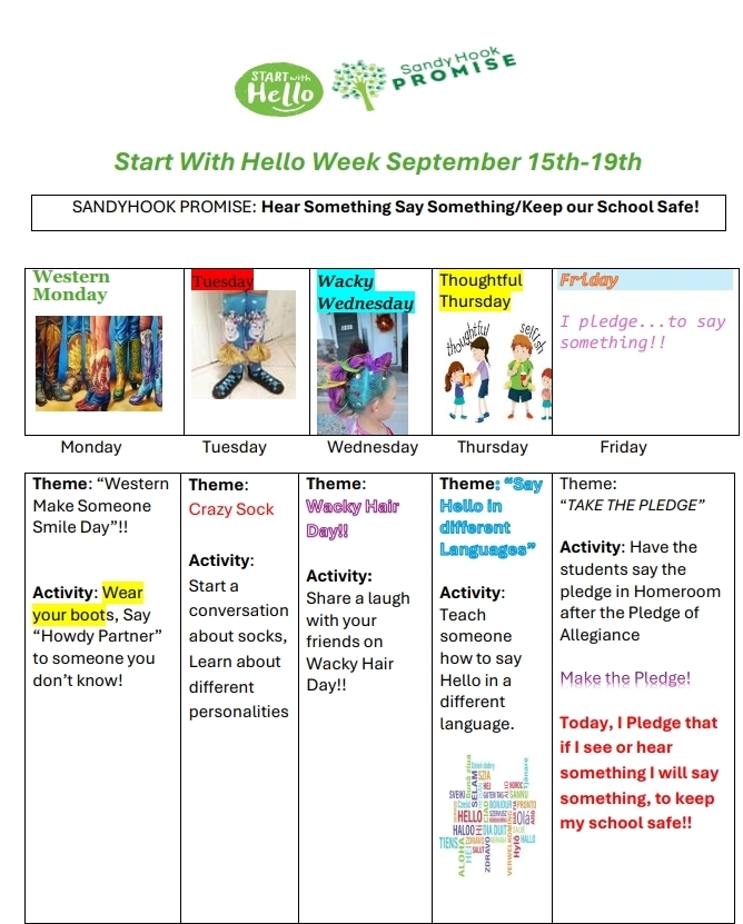 Say Hello Week_ Memorial Middle School_September 15-19