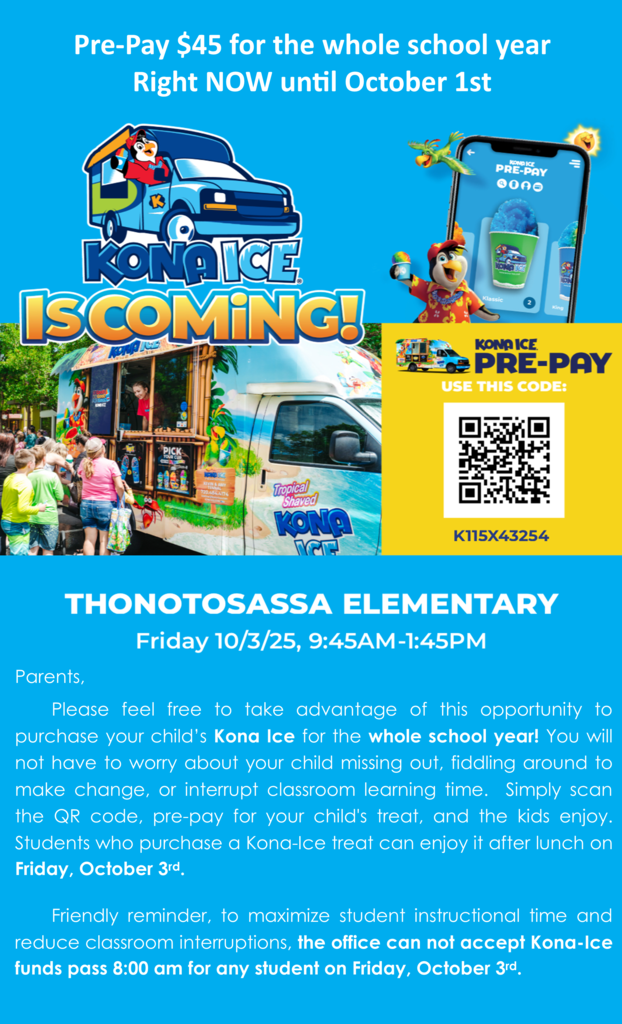 Kona Ice food truck blue flyer with QR Code