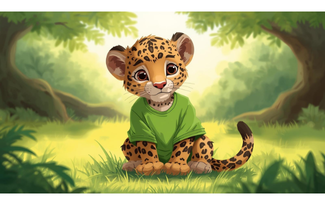Leopard wearing a green shirt.