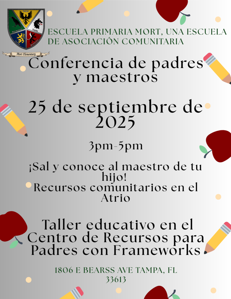 Conference Night Flyer September 25h 3pm-5pm, Meet child's Teacher, Community Resources in Atrium and Frameworks Workshop in the PRC
