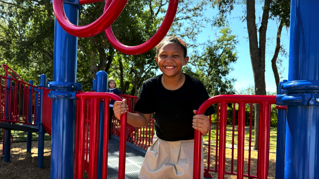 Students on new playground at Citrus Park Elementary School