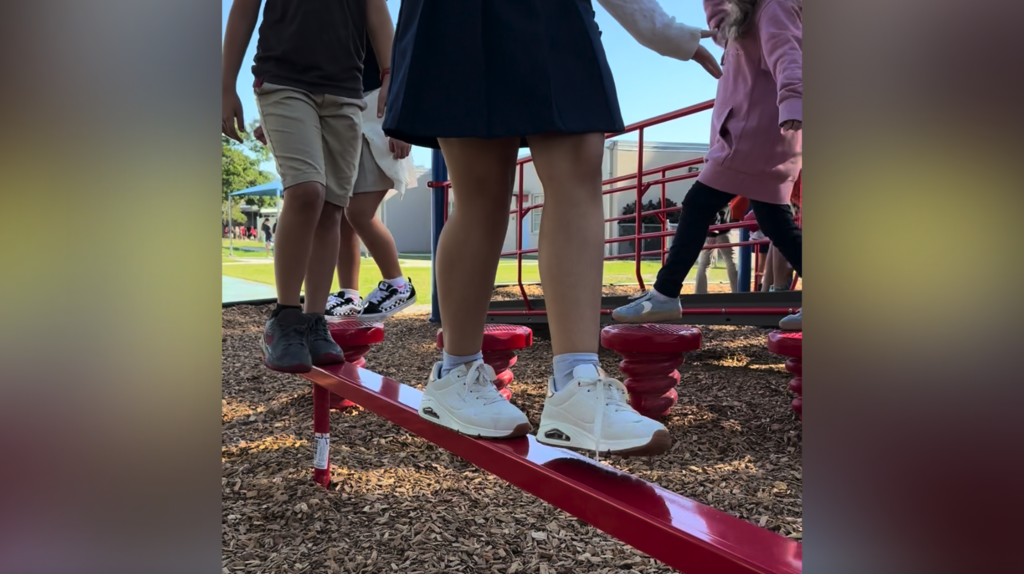 Students on new playground at Citrus Park Elementary School
