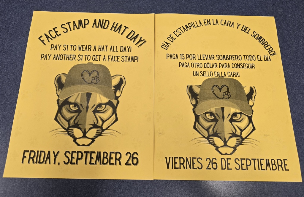 Face stamp and hat day. $1.00 each Friday September 26th