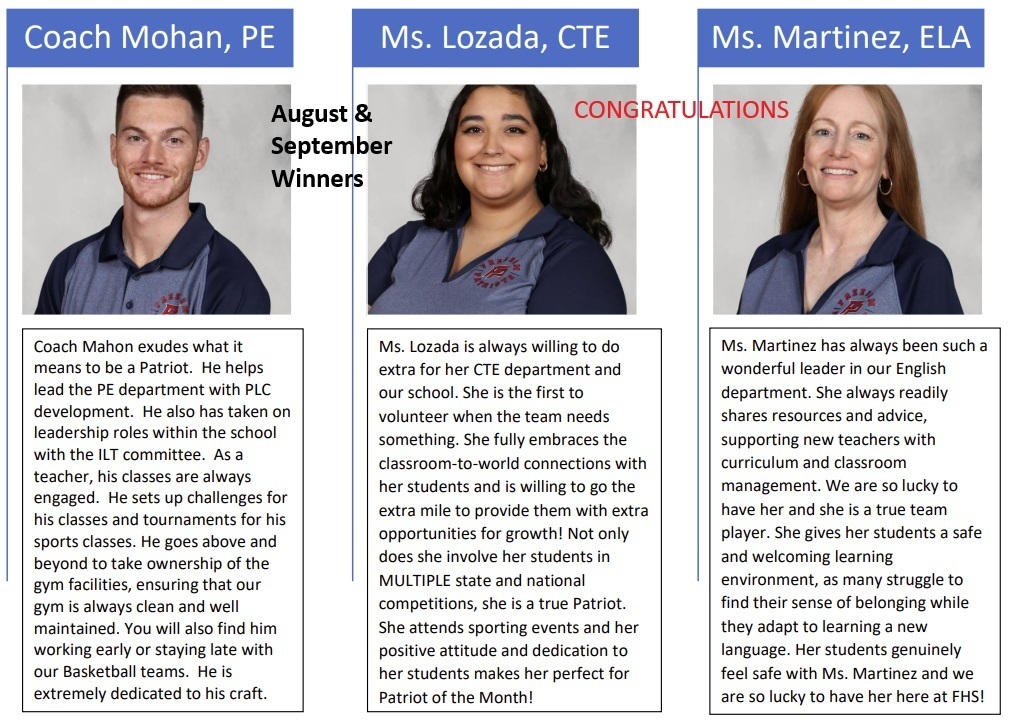 Patriot of the Month Winners