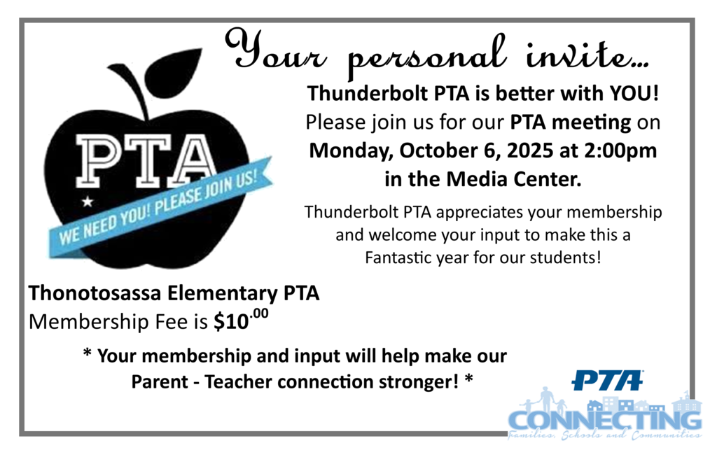 black apple with the words PTA also blue family holding hands walking together with the words Connecting