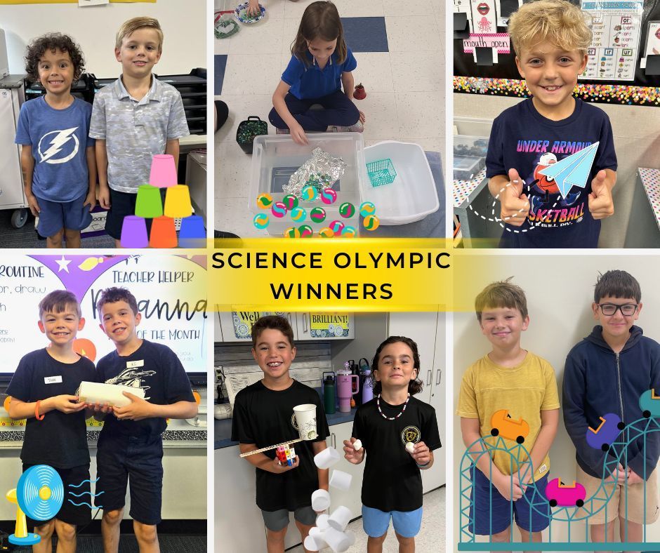 Six square photos showcasing our Science Olympic Winners for each grade level.