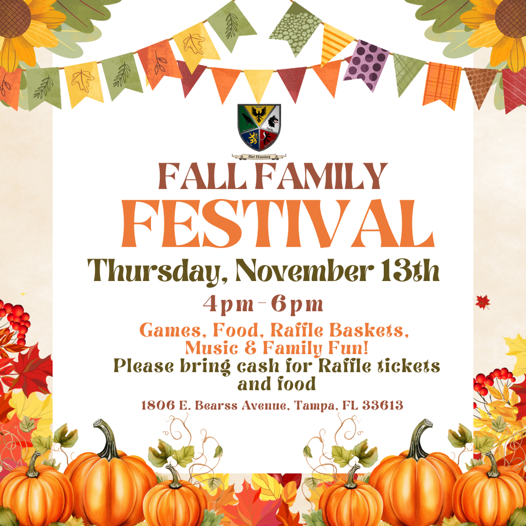 Fall Family Festival Flyer - Pumpkins - Thursday November 13th 4pm-6pm . Please bring cash for raffle and food