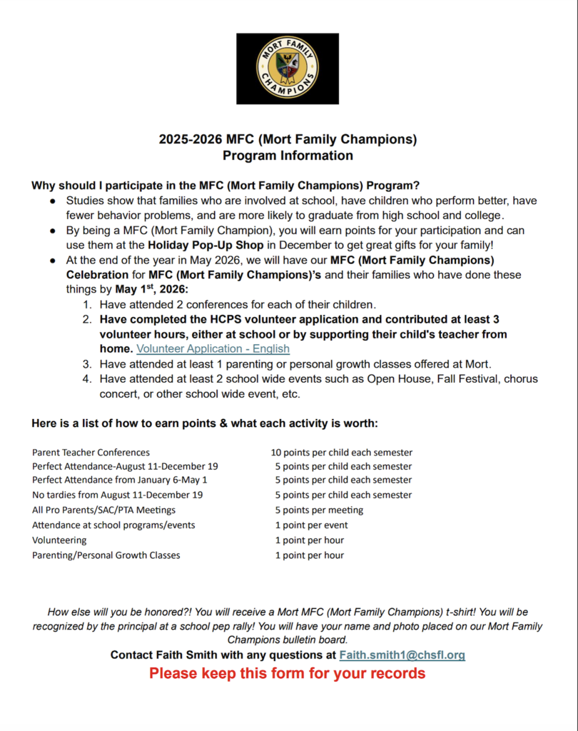 Mort Family Champions Program - Information form in English