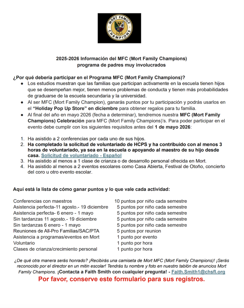 Mort Family Champions Program - Information form in Spanish
