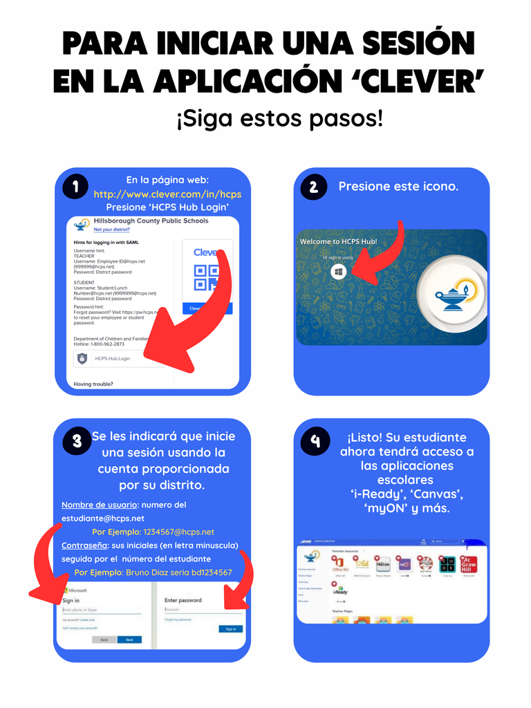 Instrucciones de inicio de sesión para la aplicación Clever