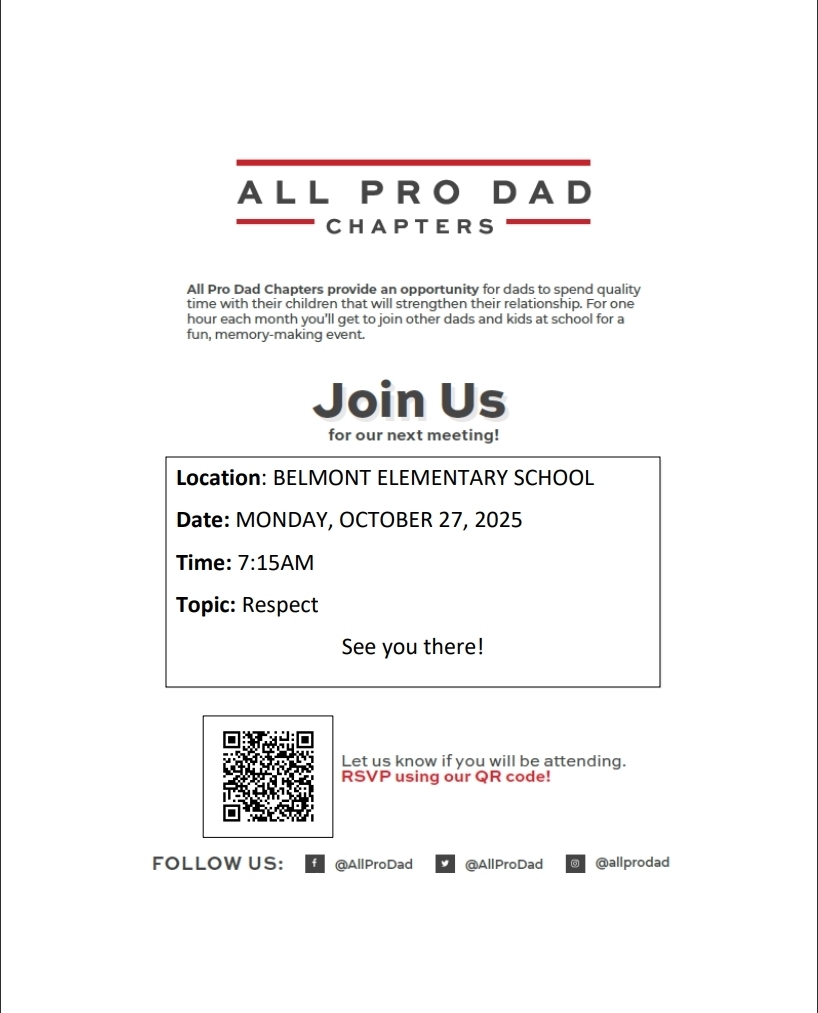 All Pro Dads is coming to Belmont on October 27th!