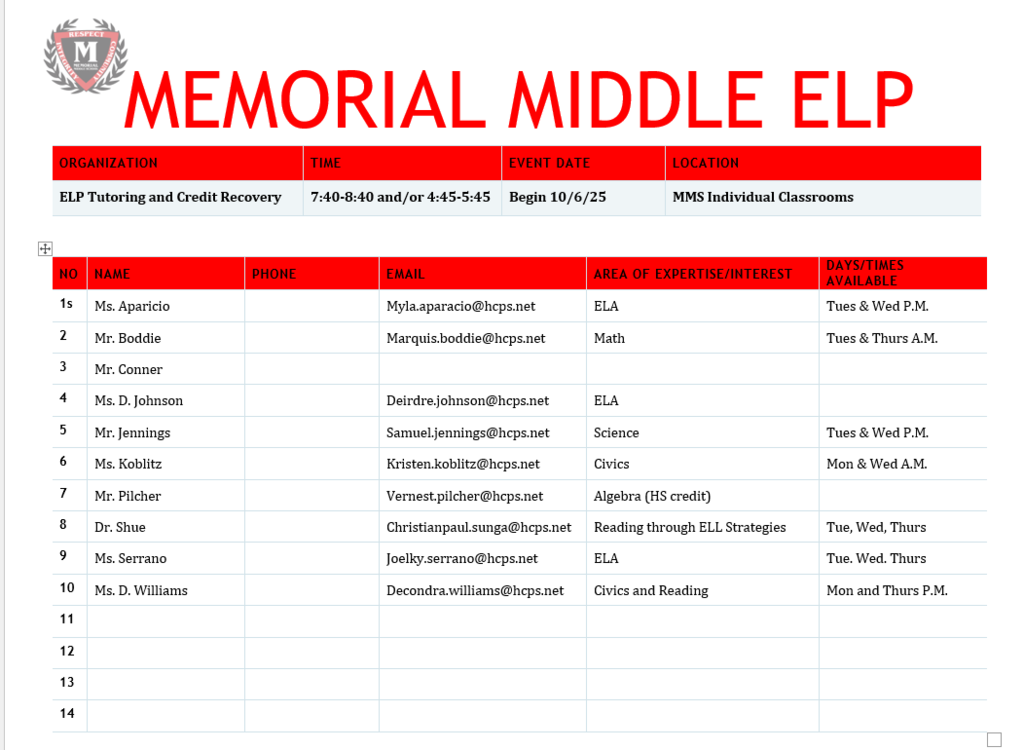 Memorial Tutors