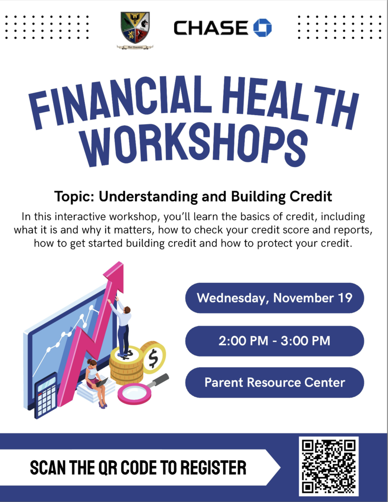 Chase - Financial Health Workshop  Understanding and Building Credit November 19th flyer and QR code