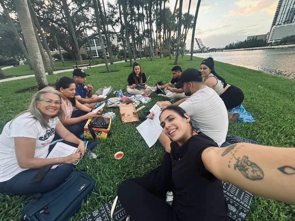 students having a picnic near the Hillsborough river