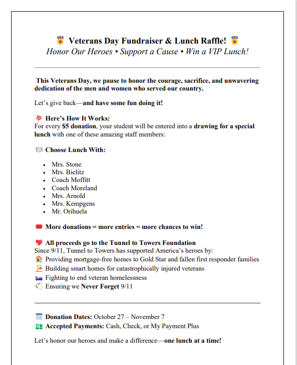 Veteran's Day Fundraiser 