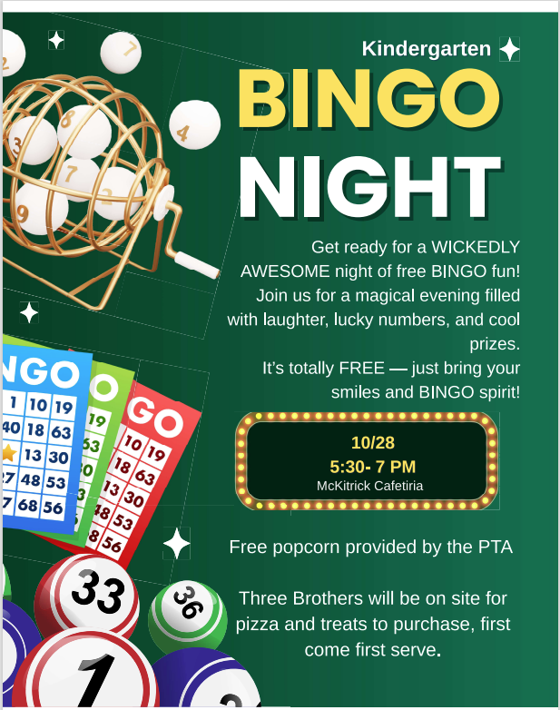 Kindergarten BINGO Night
