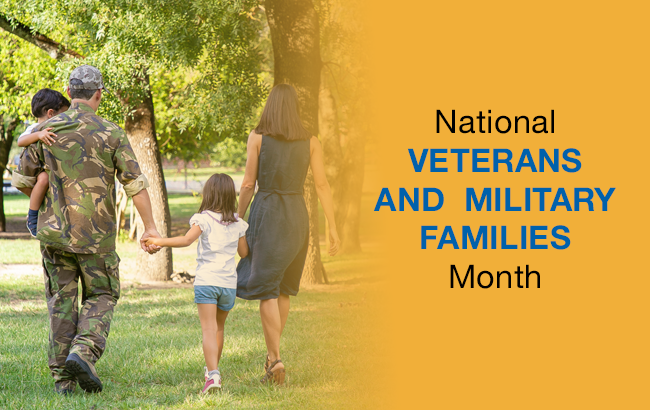 An image of a military dad with his family in a park