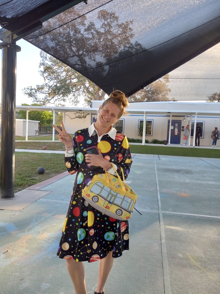 Teacher dressed to represent book.