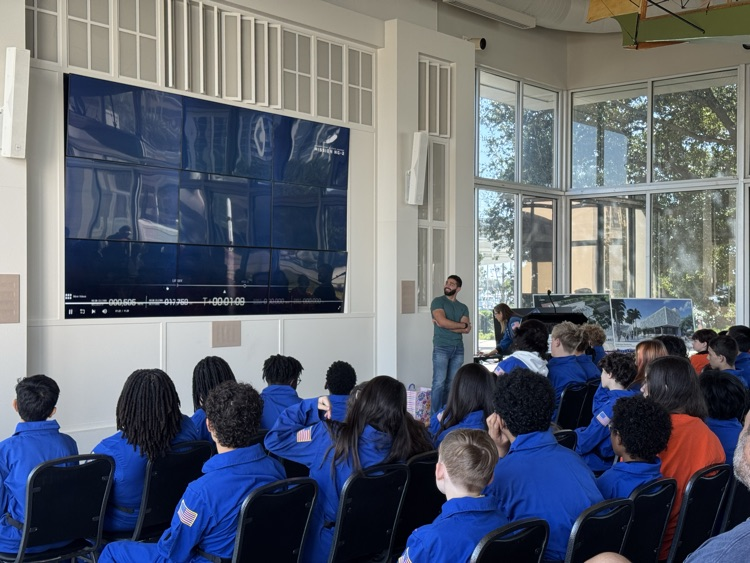 JGTGA students listening to presentations for Astronaut Sergio from Blue Origin
