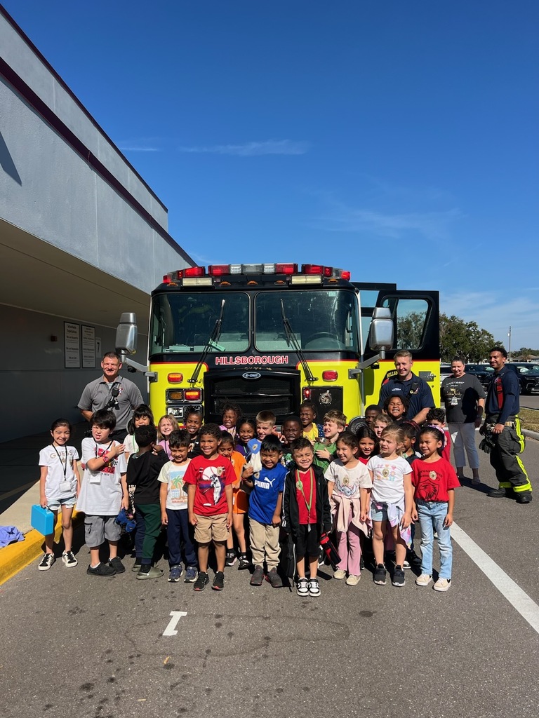 Students in front of a firetruck