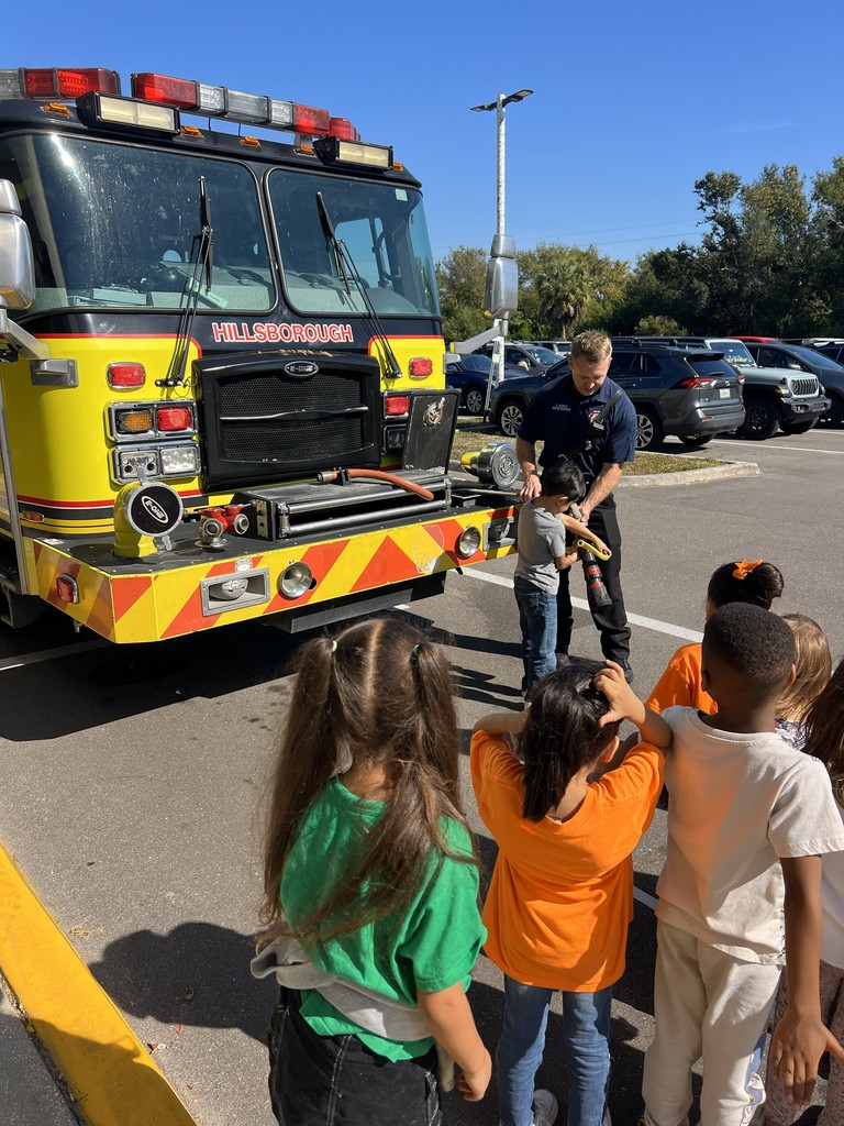 Students and a firetruck