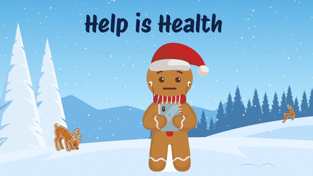 Gingerbread person listening to audio