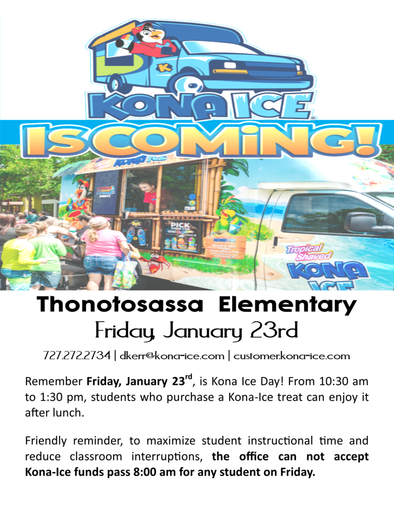 Kona Ice food truck blue flyer kids placing an order for an icee