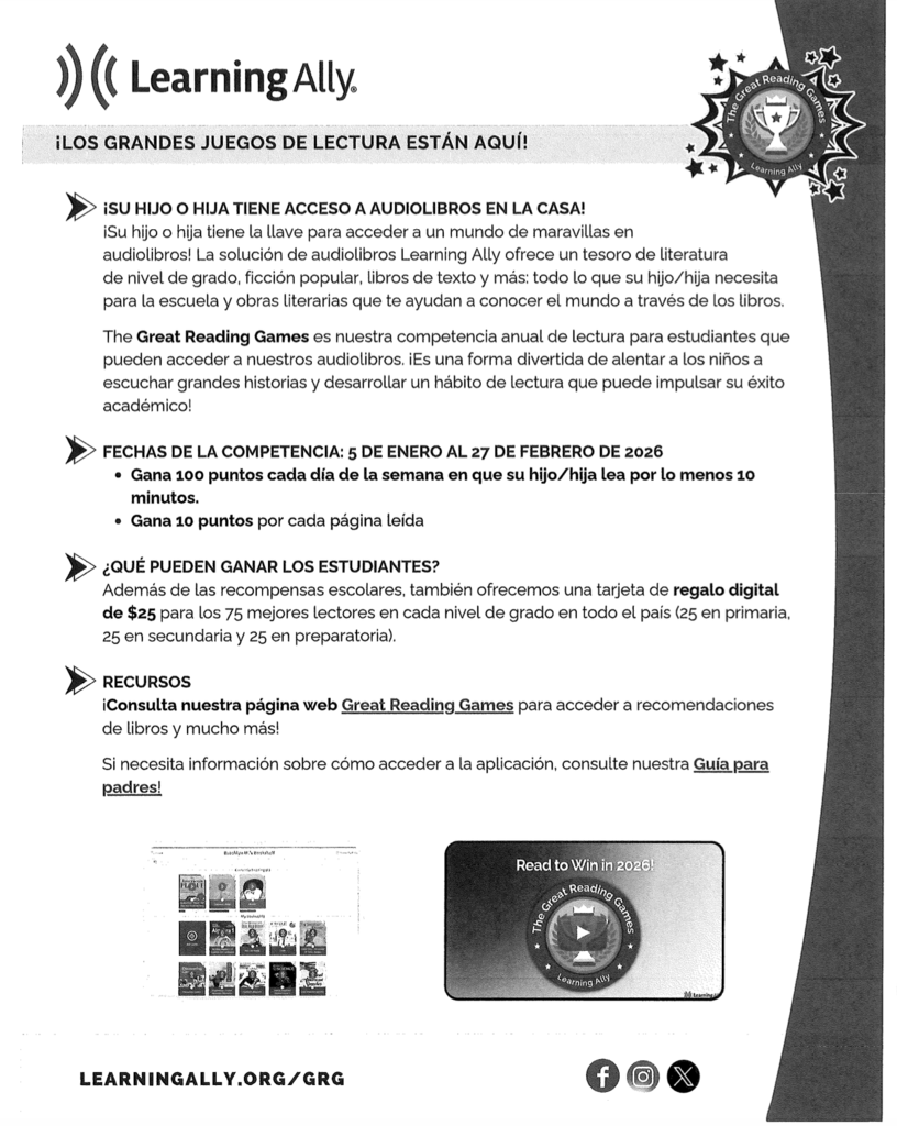 Learning Ally - The Great Reading Games information Spanish