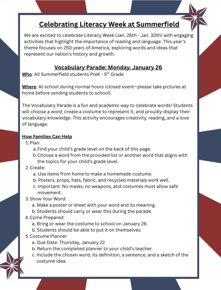 vocabulary parade information 