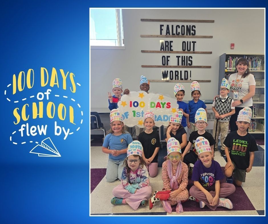 A class wearing 100 days of School hats. 