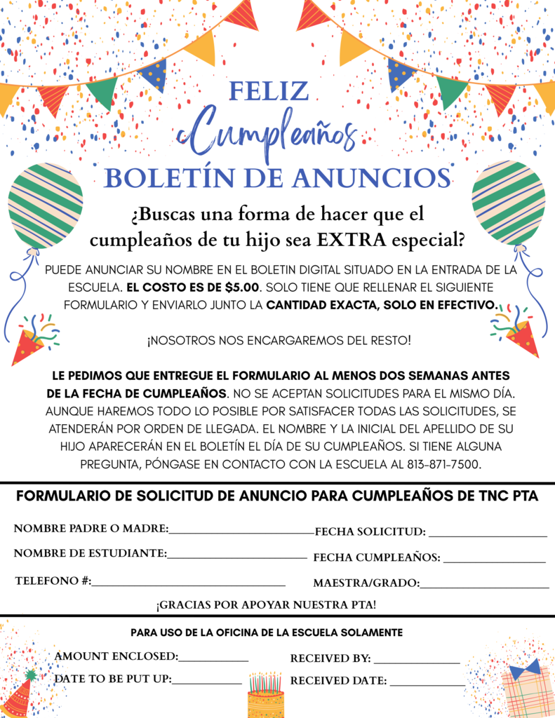 Feliz Cumpleanos boletin de anuncios
