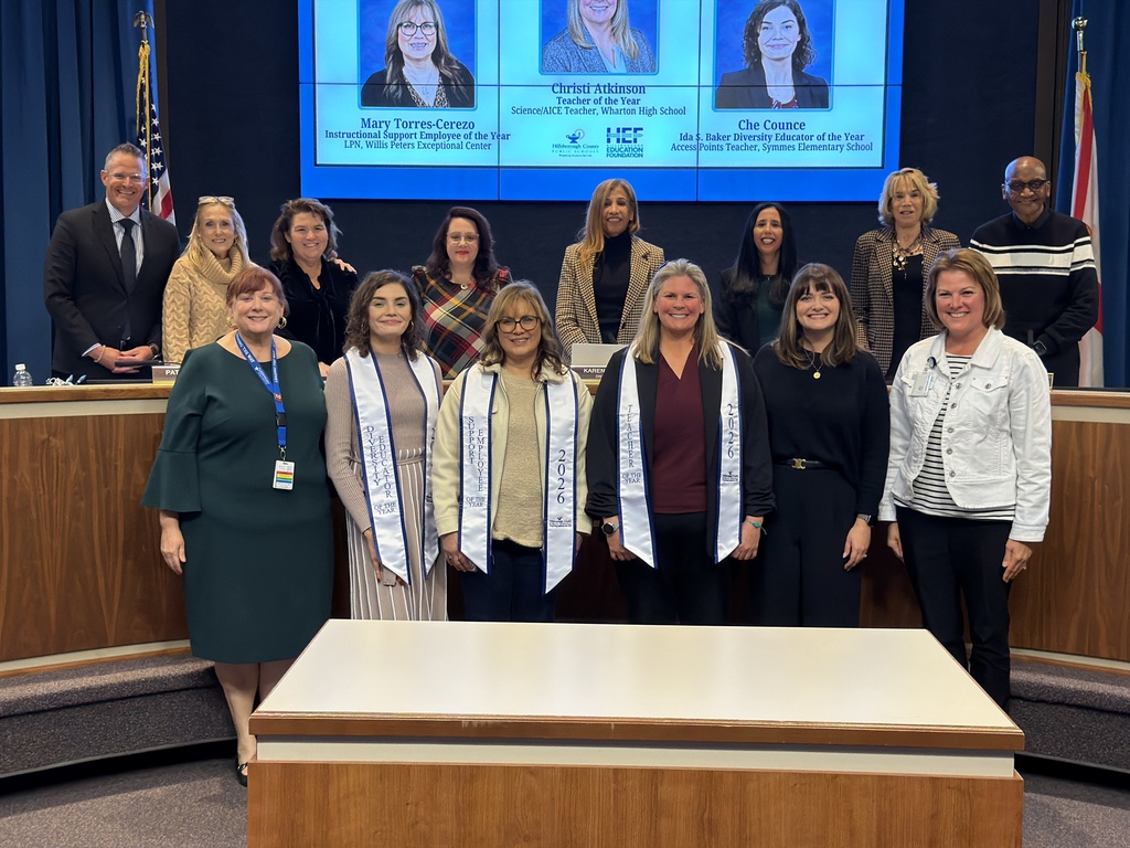 2026 Excellence in Education Awards winners at the school board meeting