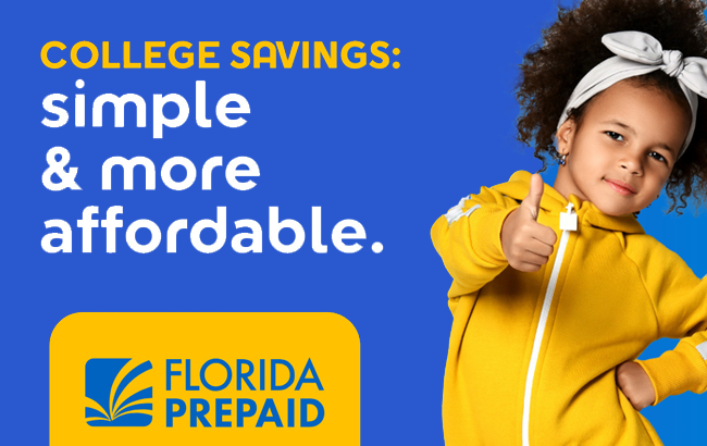 COLLEGE SAVINGS: simple & more affordable. with a little girl with a thumbs up