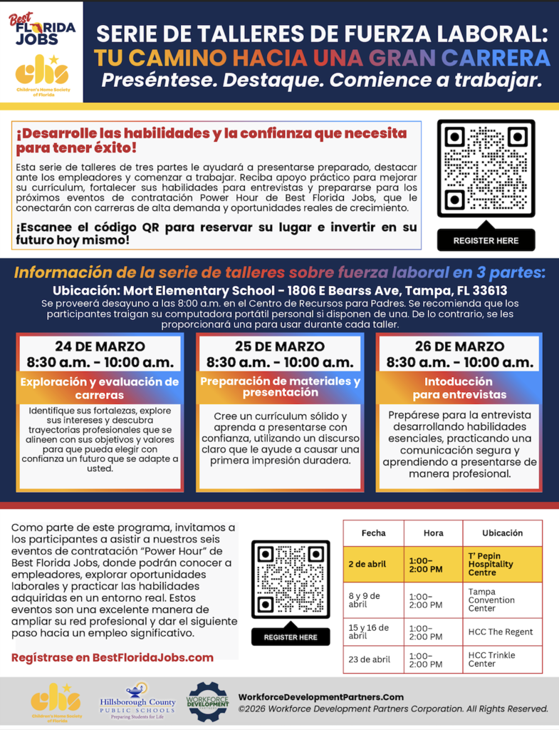 Workforce Workshop Series - March 24th, March 25th and March 26th 8:30am-10am in the Parent Resource Center at Mort