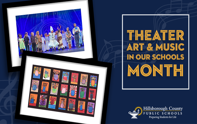 decorative image showing theater and arts in our schools