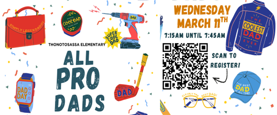 All Pro Dads Announcement, blue hat with the words - The best DAD of all time, blue jean jacket that says - The coolest Dad ever, red bag, hand drill, golf club, Dad Day watch