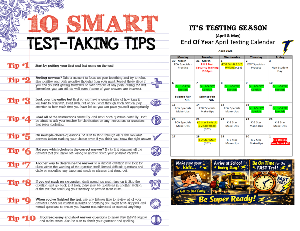 Testing Season April Calendar