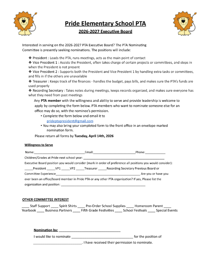 PTA Nominations