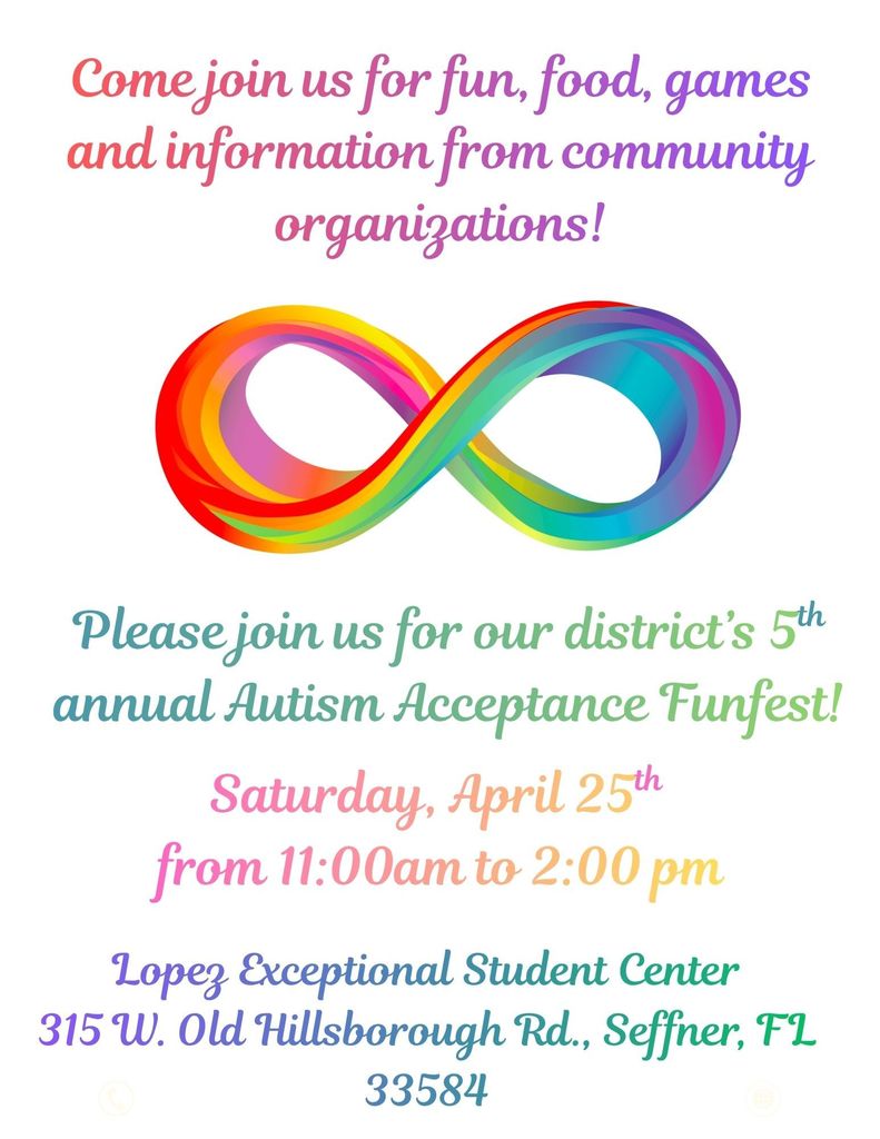 Autism Acceptance Funfest Saturday April 25 from 11:00 am - 2:00 pm