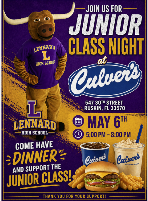 Junior Class Night @ Culver's Wednesday, May 6 5:00 pm - 8:00 pm