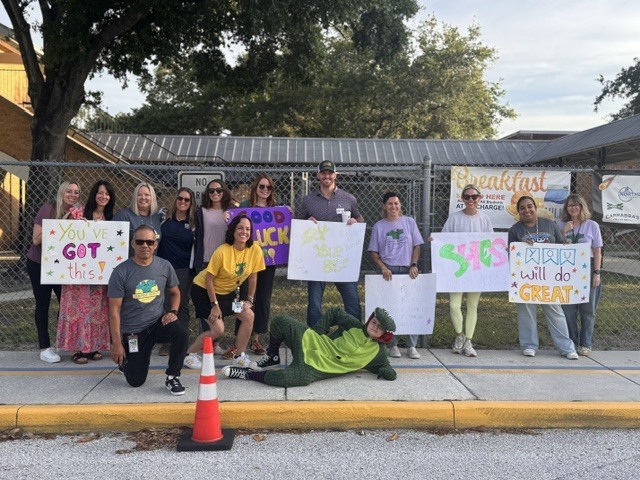 Seminole Heights Elementary teaming cheering students on for testing